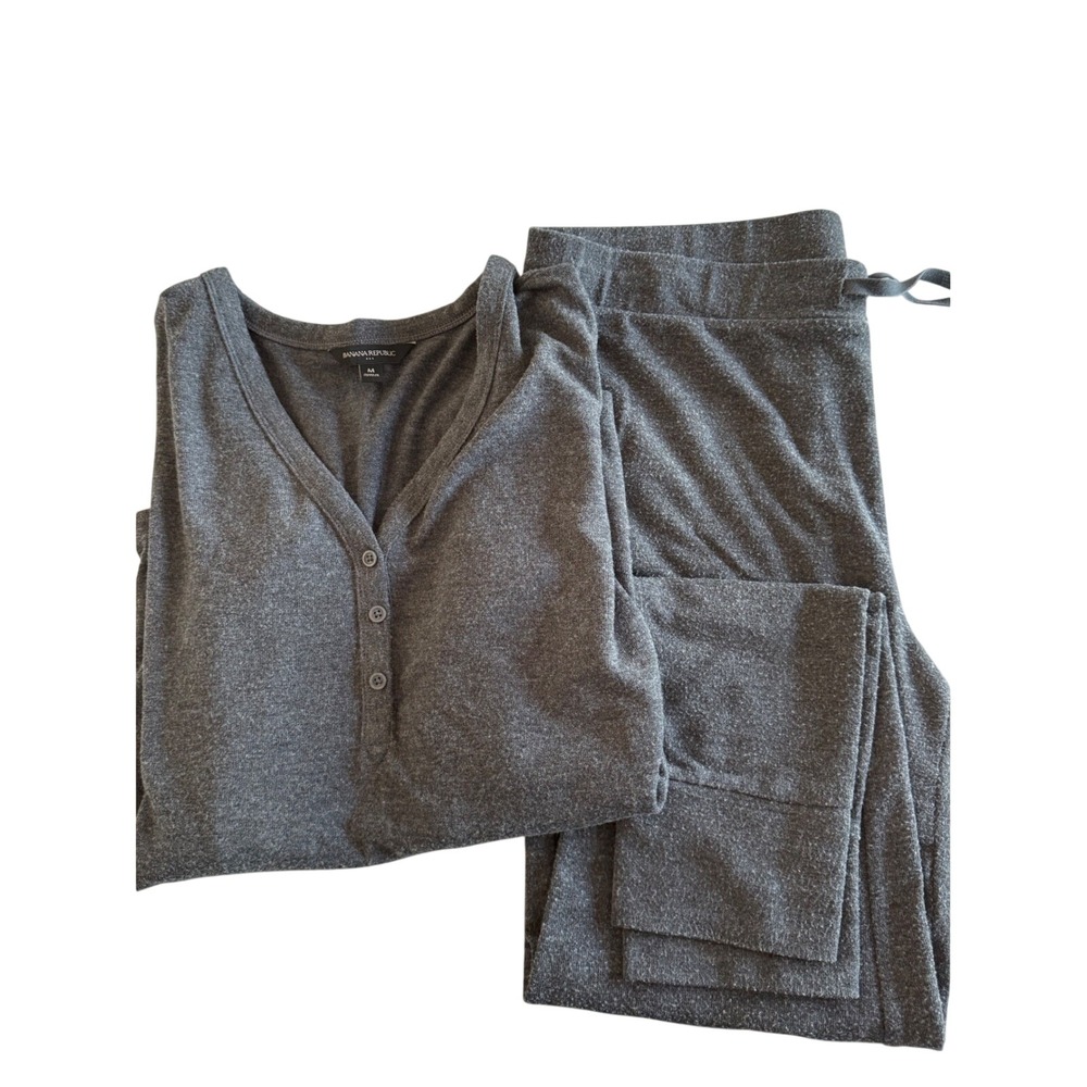 Banana Republic Womens Pajama Set Medium Charcoal Grey Henley Top Jogger Pants